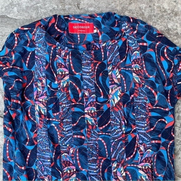 DECOSTER cotton Abstract print Blue Red dress size 38 ( M ) - Picture 7 of 9